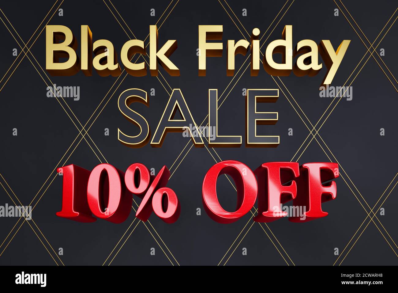 Affiche d'arrière-plan ou image de l'affiche du vendredi noir rendu en 3D avec 10 % de réduction sur le texte Banque D'Images