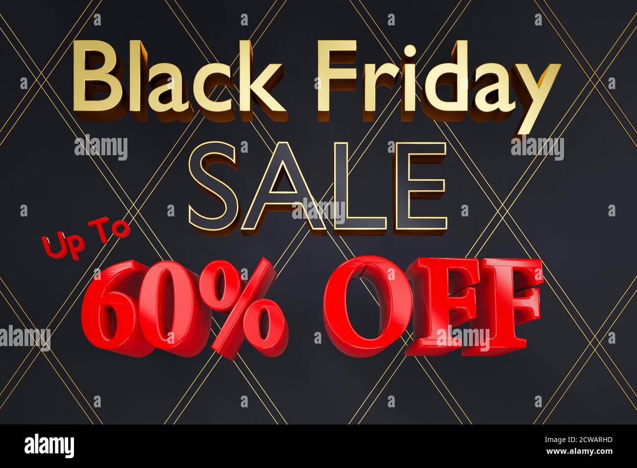 Affiche d'arrière-plan ou image de l'affiche du vendredi noir rendu en 3D avec 60 % de réduction sur le texte Banque D'Images