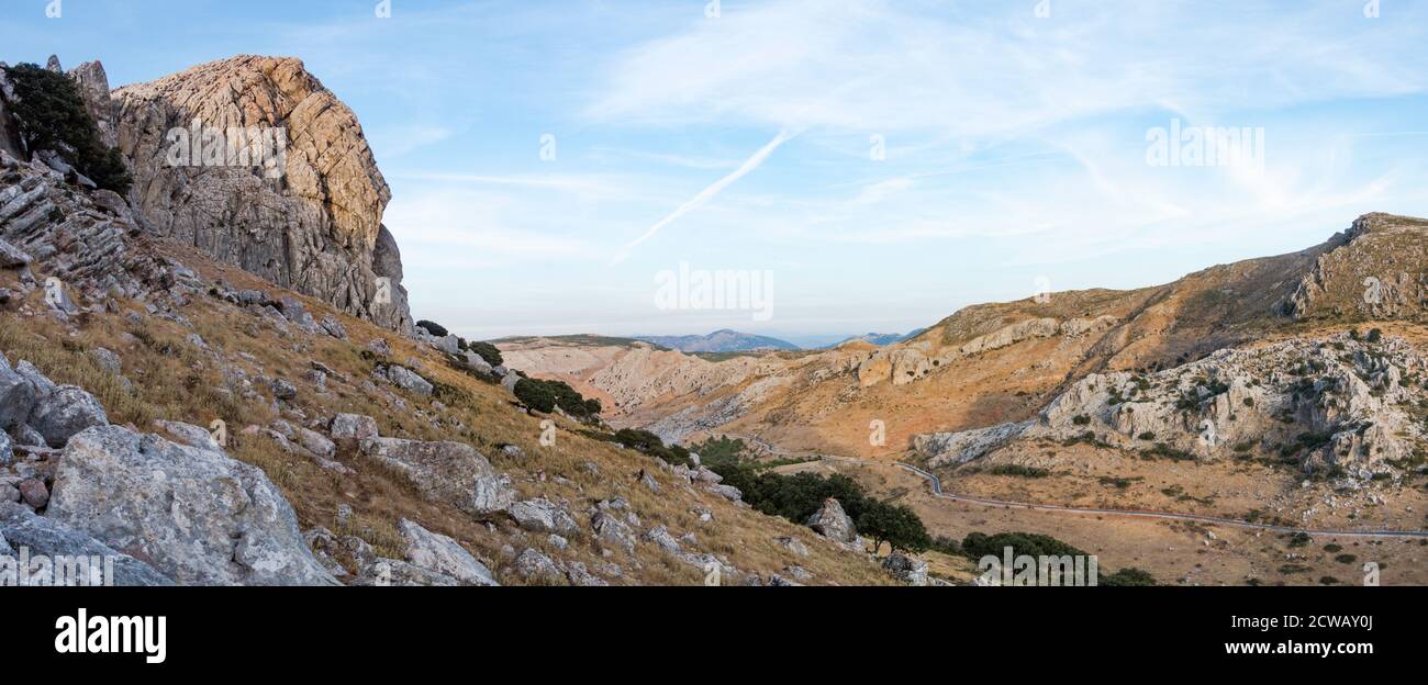 Route à travers les montagnes de Serrania de Ronda, Andalousie, Espagne. Banque D'Images