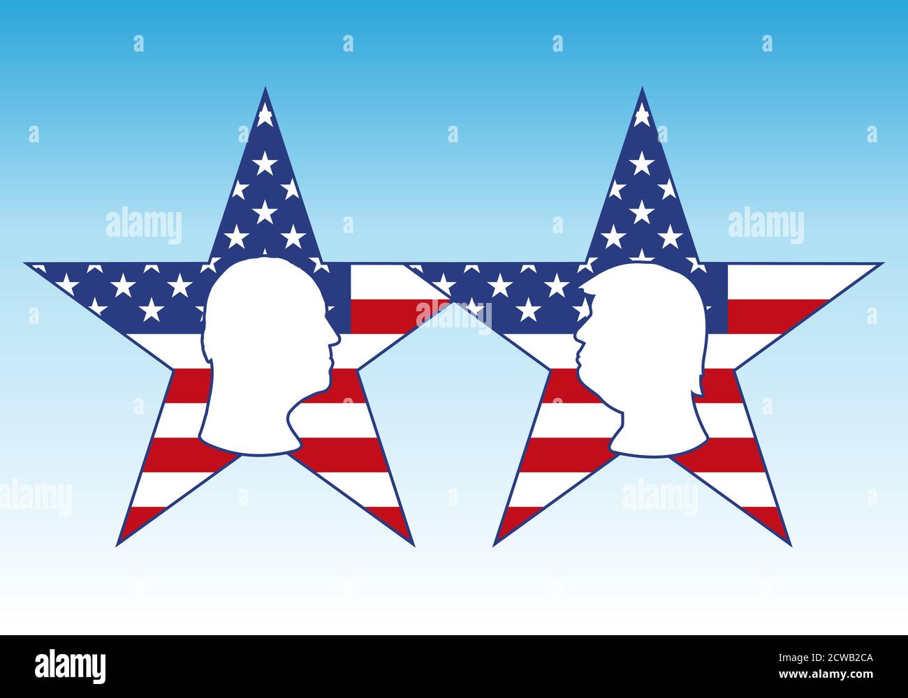 USA, année 2020 - élections présidentielles, candidats portrait silhouette illustration avec drapeau américain, image vectorielle Illustration de Vecteur