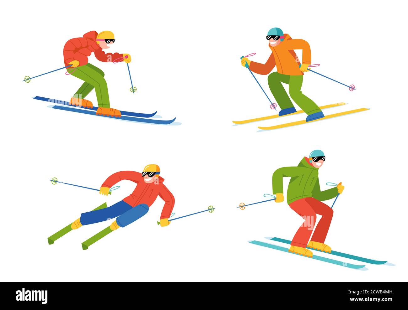Les sportifs d'hiver dans un style vectoriel plat. Illustration de Vecteur