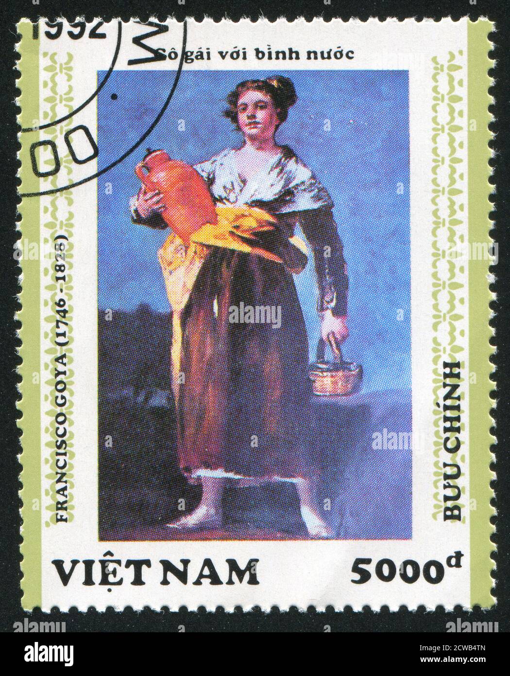 VIET NAM - VERS 1992: Timbre imprimé par le Viet Nam, montre femme avec un jug, par Goya, vers 1992 Banque D'Images