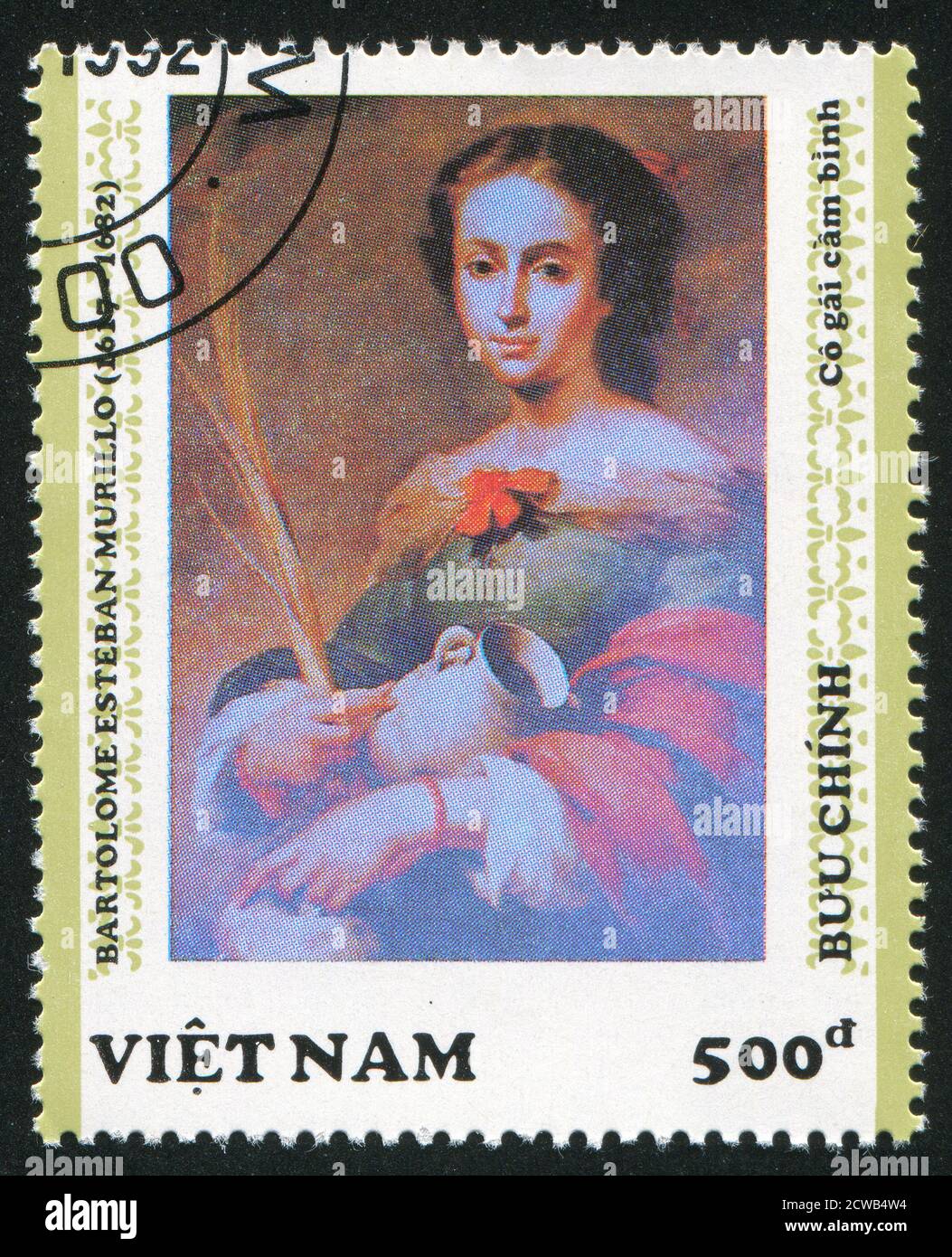 VIET NAM - VERS 1992: Timbre imprimé par le Viet Nam, montre une femme avec un jug, par Murillo, vers 1992 Banque D'Images