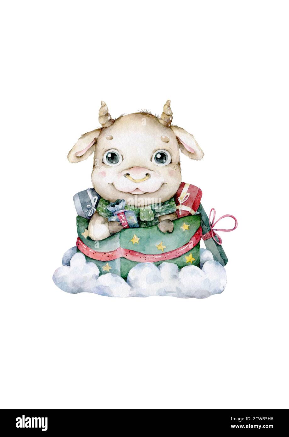 Annee Du Taureau 21 Illustration De La Nouvelle Annee Aquarelle Dessinee A La Main Joli Bebe Taureau Clip Art Pour Pepiniere Carte De Vœux De Noel Photo Stock Alamy