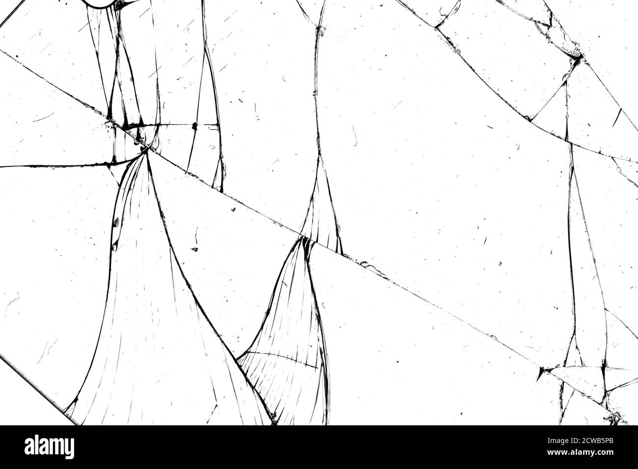 texture de verre cassée. fissures noires sur fond blanc Banque D'Images