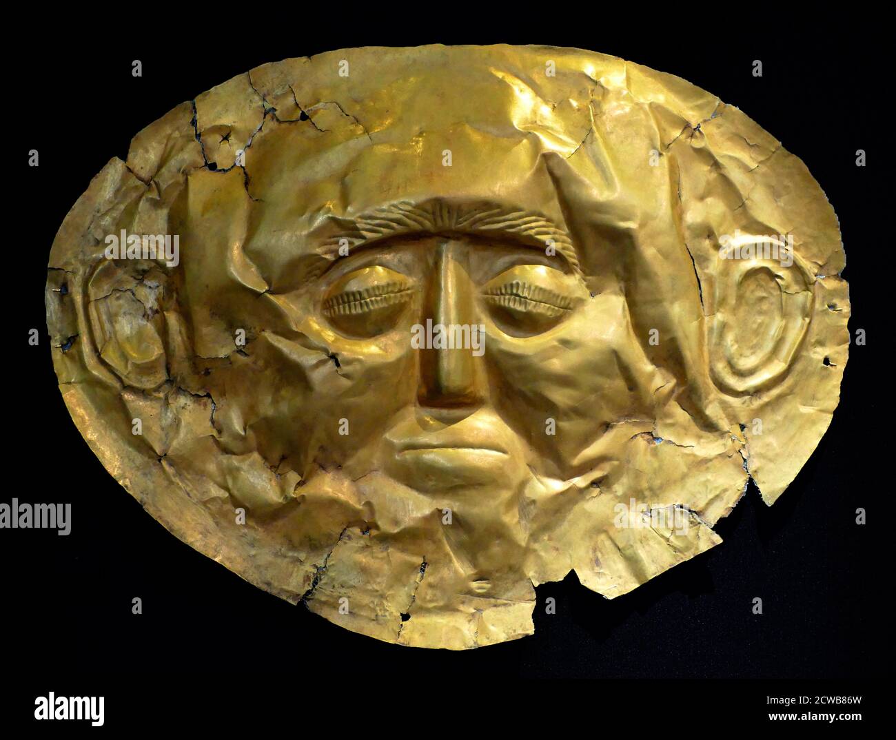 Le masque d'Agamemnon, un masque funéraire en or découvert dans Mycenae. Banque D'Images