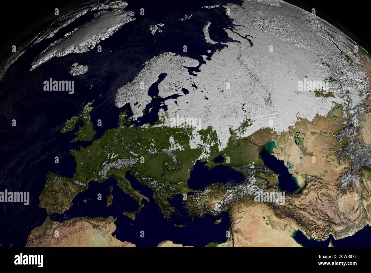 Photographie montrant l'Europe pendant l'hiver 2001-02 de l'espace Banque D'Images