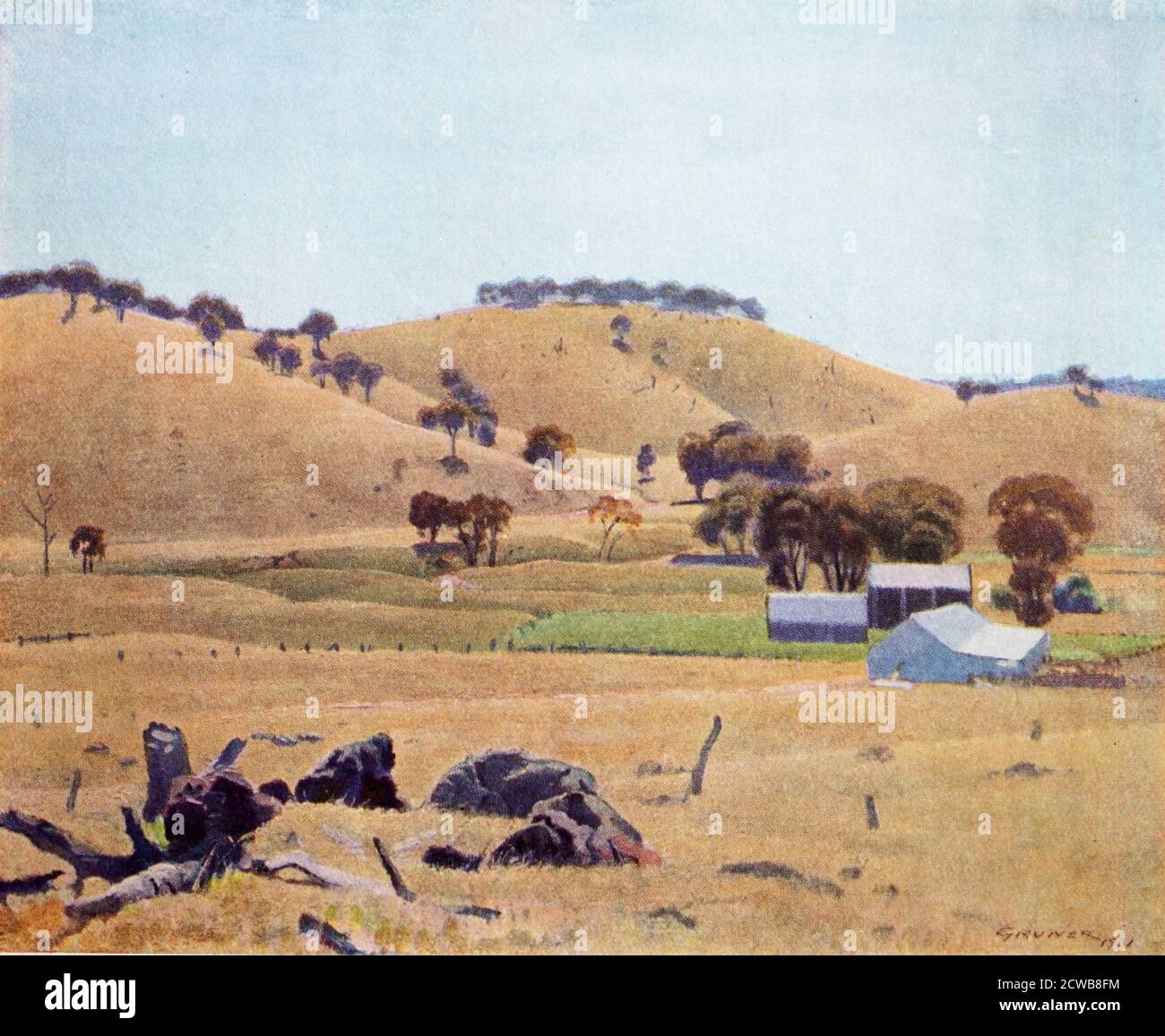 Tableau intitulé « pays heep » par Elioth Gruner. Elioth Lauritz Leganyer Gruner (1882-1939) peintre australien et lauréat sept fois du prix Wynne Banque D'Images