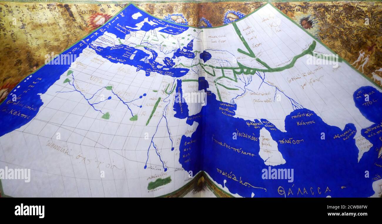 La carte du monde de Ptolémée est une carte du monde connu à la société hellénistique au 2ème siècle. Il est basé sur la description figurant dans le livre de la Géographie de Ptolémée, écrit ch. 150. Par une inscription dans plusieurs des premiers manuscrits survivants, c'est traditionnellement porté au Agathodemon d'Alexandrie. Banque D'Images