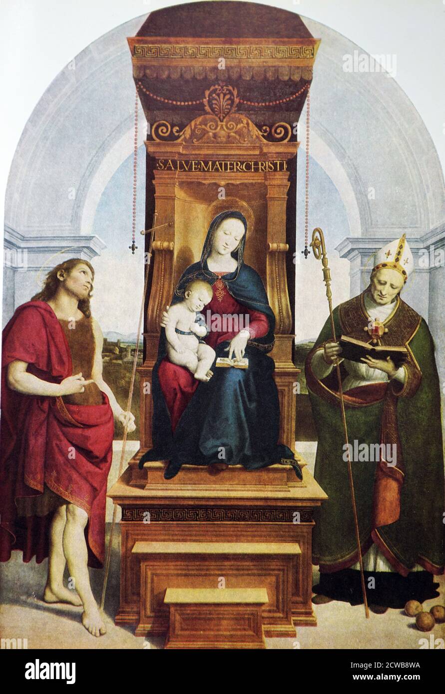 Peinture intitulée 'la Madonna Ansidei' de Raphaël. Raffaello Sanzio da Urbino (1483-1520) peintre et architecte italien de la haute Renaissance. Banque D'Images