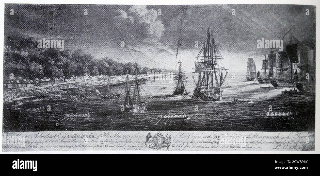 L'anglais débarque à la Havane, Cuba, en 1762. Gravure en acier, de l'époque, faite par un témoin oculaire Banque D'Images
