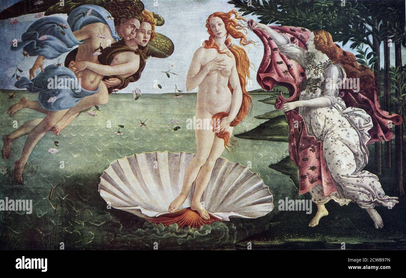 Peinture intitulée 'la naissance de Vénus' par Sandro Botticelli. Alessandro di Mariano di Vanni Filipepi (1445-1510) peintre italien du début de la Renaissance Banque D'Images