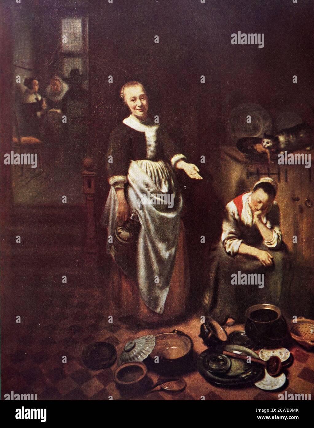 Tableau intitulé « le serviteur fou » par Nicolaes Maes. Nicolaes Maes (1634-1693) un peintre hollandais Banque D'Images