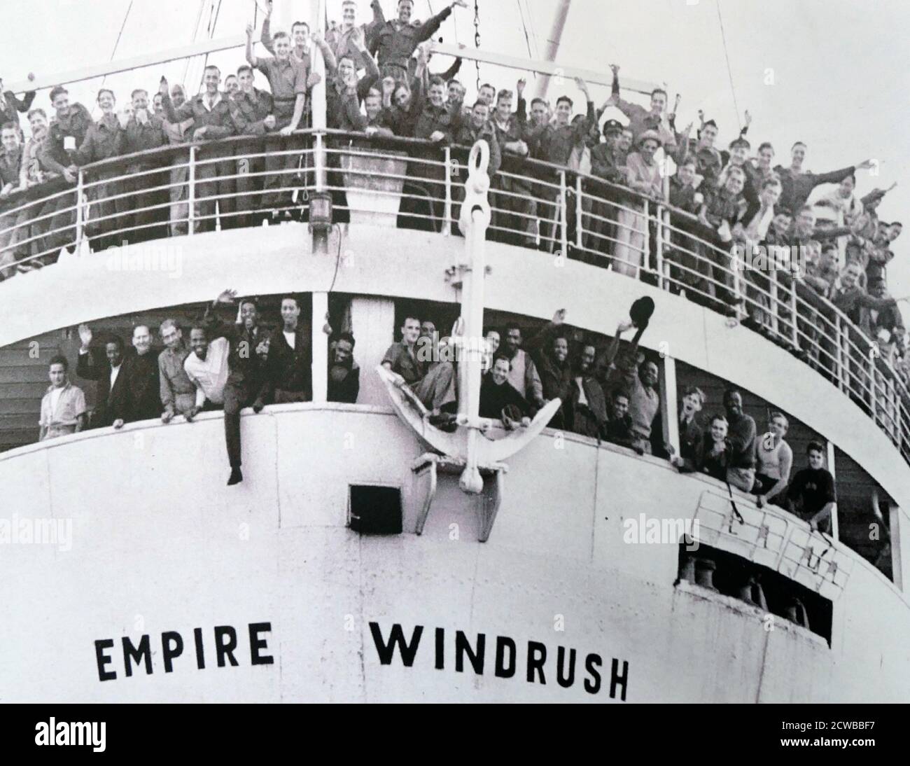 L'Empire Windrush a amené au Royaume-Uni l'un des premiers grands groupes d'immigrants indiens d'après-guerre, transportant 1,027 passagers et deux passagers clandestins lors d'un voyage de la Jamaïque à Londres en 1948. 802 de ces passagers ont donné leur dernier pays de résidence comme quelque part dans les Caraïbes, dont 693 avaient l'intention de s'installer au Royaume-Uni. Banque D'Images