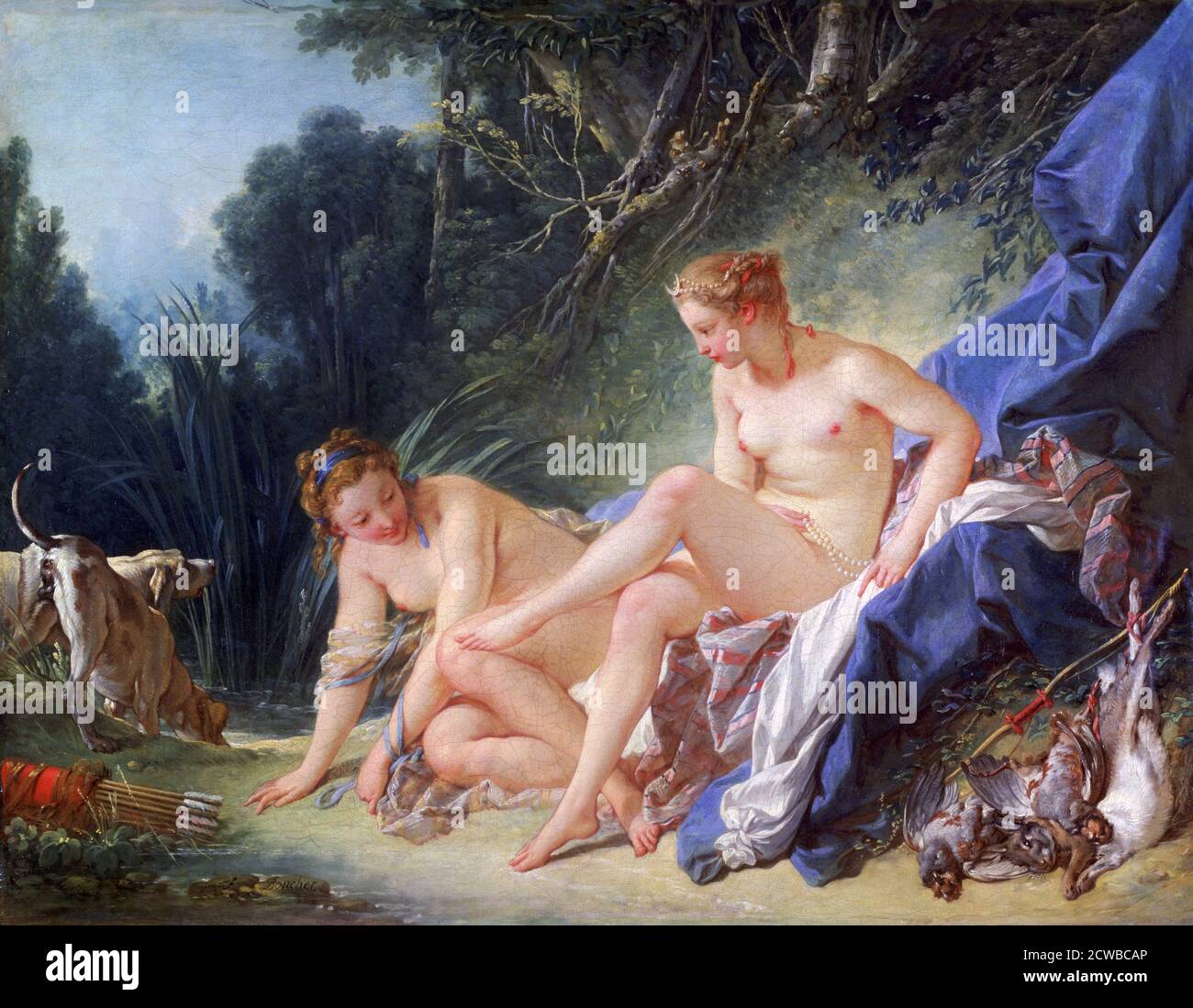 Diana Getting Out of Her Bath', 1742 ans, par l'artiste français François Boucher. De la collection du Louvre, Paris, France. Banque D'Images