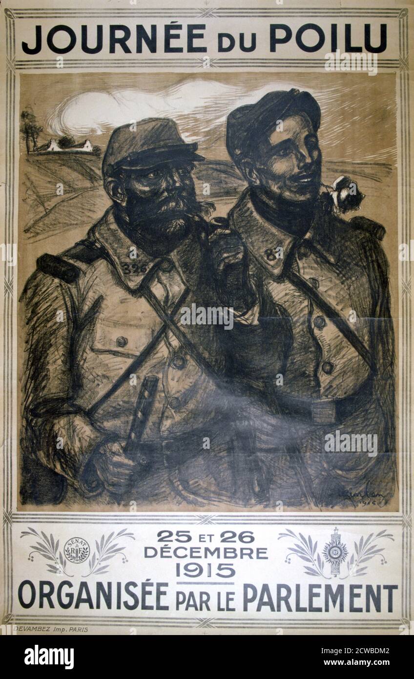 Journee du Poilu 25 et 26 décembre 1915', affiche française de la première Guerre mondiale, 1915. Par l'artiste suisse Theophile Alexandre Steinlen. Poilu était le surnom donné au soldat d'infanterie français de la première Guerre mondiale, l'équivalent du 'Tommy' britannique. Banque D'Images