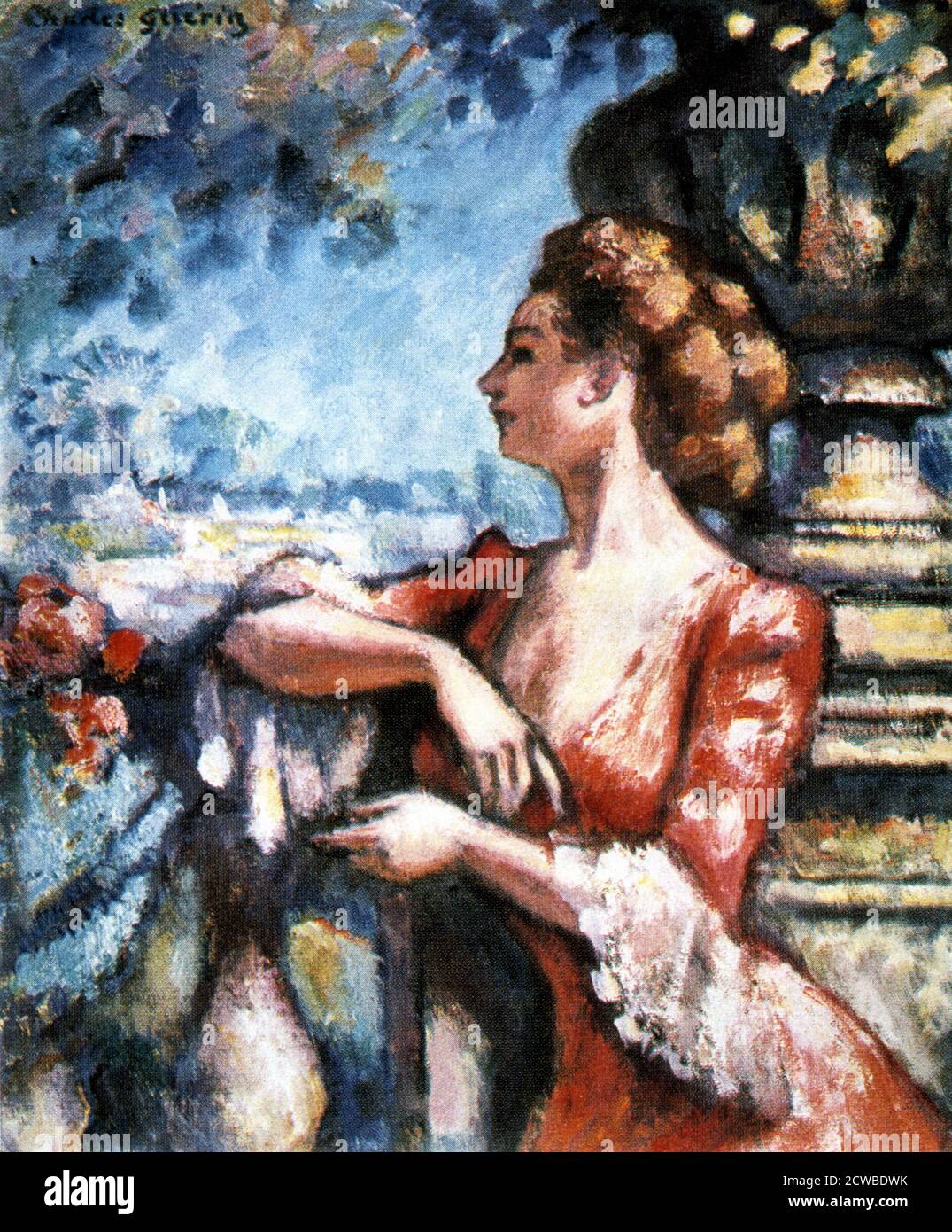 Aattend', 1907 artiste : Charles Guerin. En tant qu'admirateur de Monet et Renoir, Charles François Prosper Guerin a pris la technique des impressionnistes et l'a appliquée dans son propre style, avec une utilisation inhabituelle et originale de la couleur. Banque D'Images