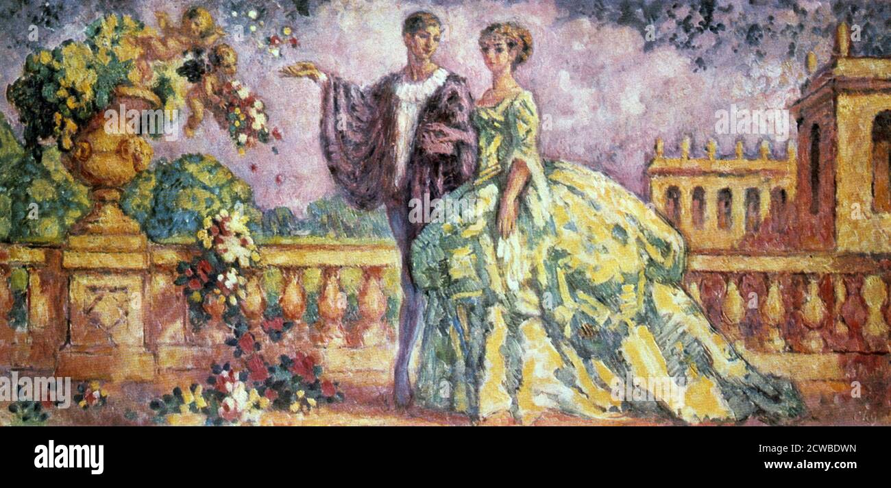 'La Promenade', 1911 artiste: Charles Guerin. En tant qu'admirateur de Monet et Renoir, Charles François Prosper Guerin a pris la technique des impressionnistes et l'a appliquée dans son propre style, avec une utilisation inhabituelle et originale de la couleur. Banque D'Images