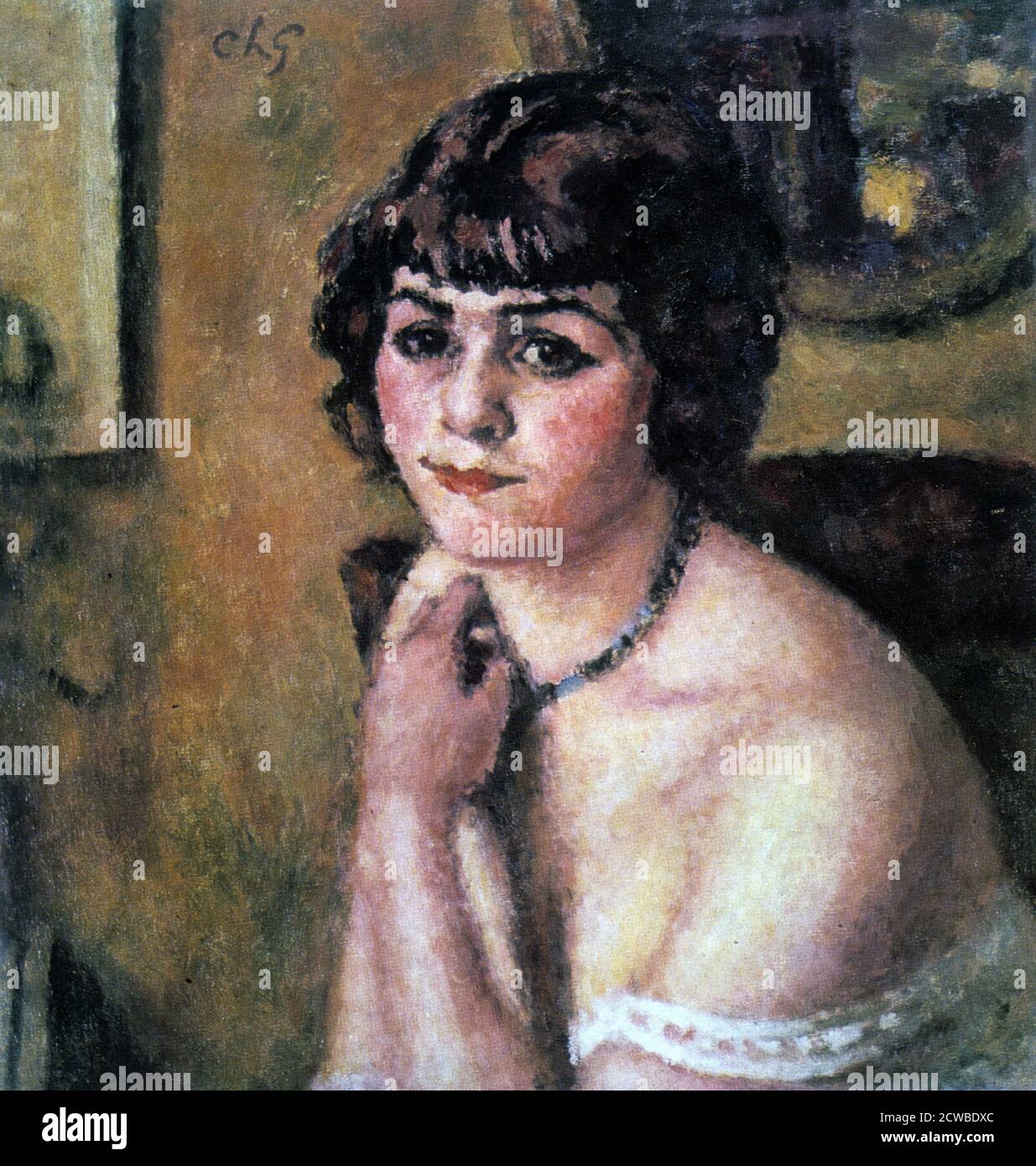 'Woman with Rose', 1901 artiste: Charles Guerin. En tant qu'admirateur de Monet et Renoir, Charles François Prosper Guerin a pris la technique des impressionnistes et l'a appliquée dans son propre style, avec une utilisation inhabituelle et originale de la couleur. Banque D'Images