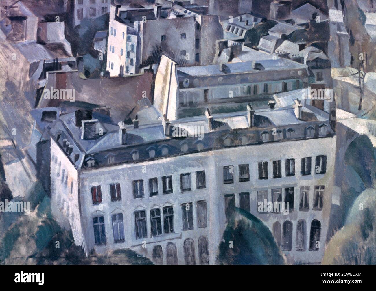 Etude pour "la ville", 1909-1910 artiste: Robert Delaunay. Cette peinture fait partie d'une série d'œuvres de Delaunay sur le sujet de la ville, elle a été inspirée par une carte postale des toits de Paris prise du sommet de l'Arc de Triomphe et en regardant vers la Tour Eiffel. Banque D'Images