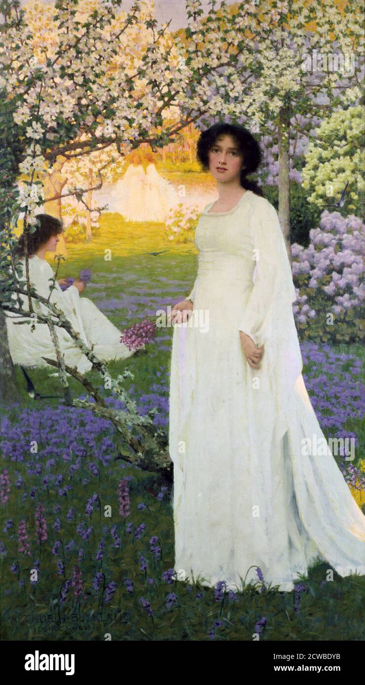 'Spring', vers 1900 artiste: Arthur Herbert. Arthur Herbert Buckland, R. B. A., (1870-1927). Peintre de sujets de paysage romantique, genre et portraits. Né à Taunton; a étudié l'art à l'Académie Julian à Paris. Banque D'Images