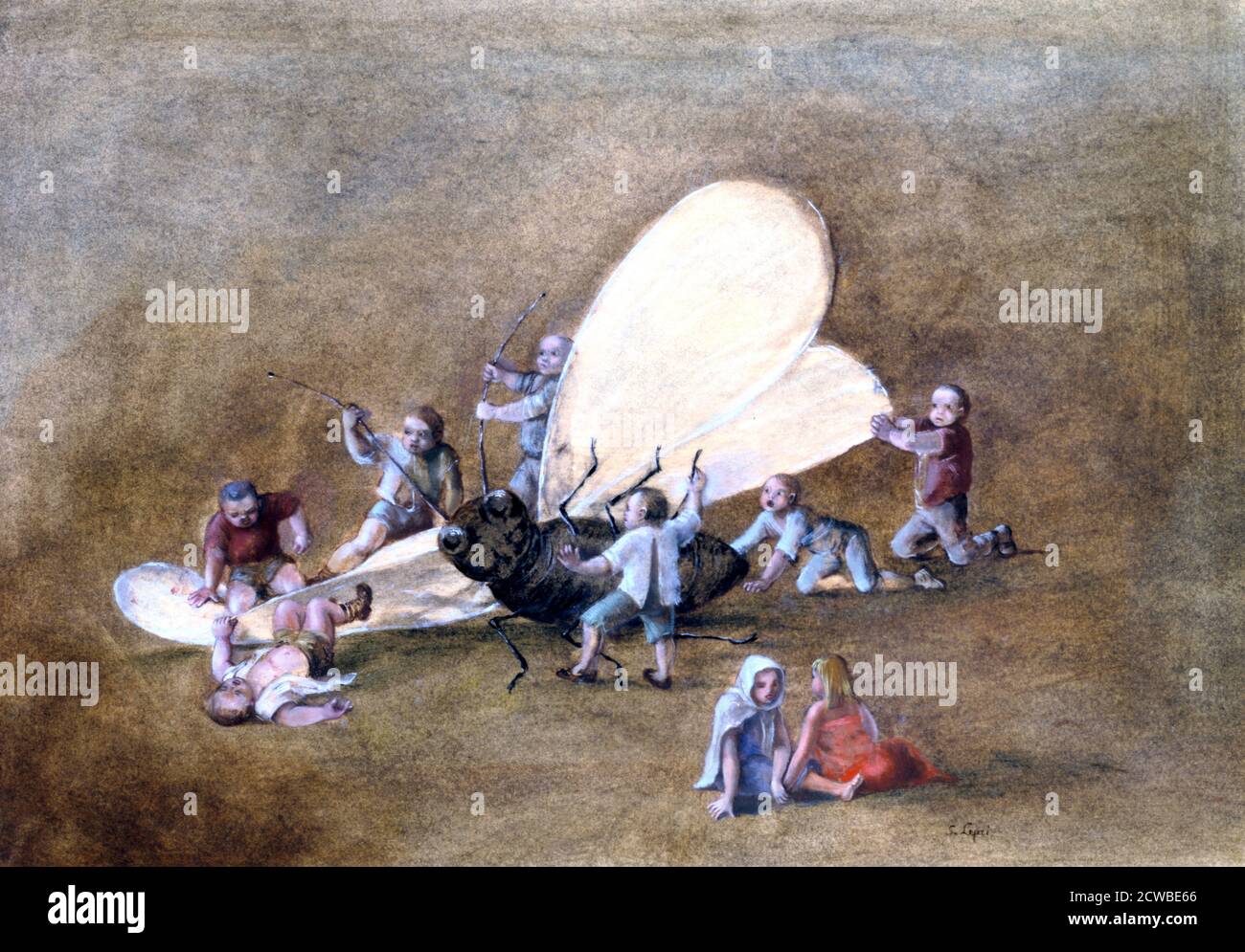 Les enfants cruels», c1850-1890. Artiste: Stanislas Lepine. Lepine était un peintre français spécialisé dans les paysages, en particulier les vues sur la Seine. Banque D'Images