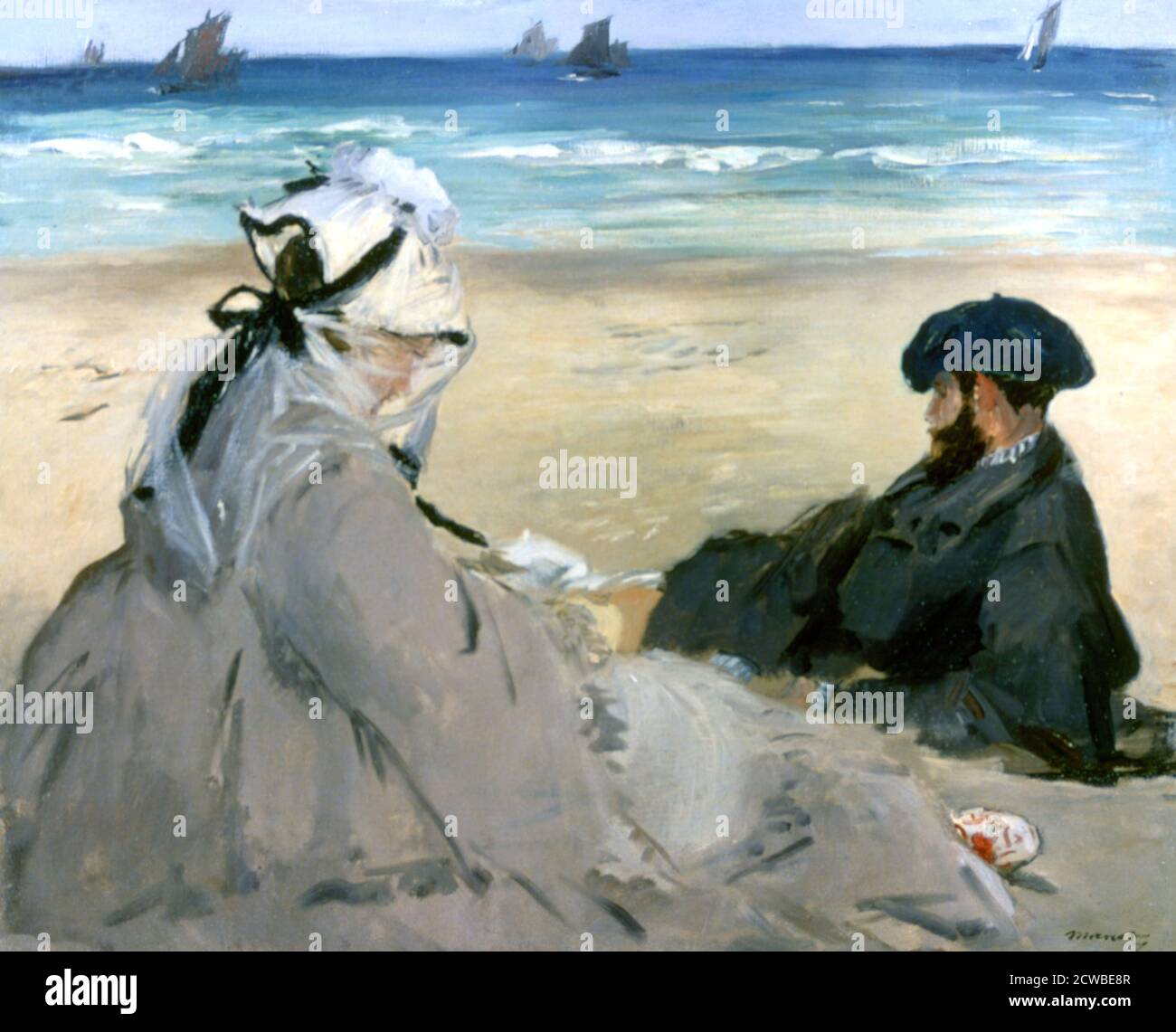 À la plage', 1873. Artiste: Edouard Manet. Edouard Manet(1832-1883) était un peintre moderniste français. Il a été l'un des premiers artistes du XIXe siècle à peindre la vie moderne. Banque D'Images