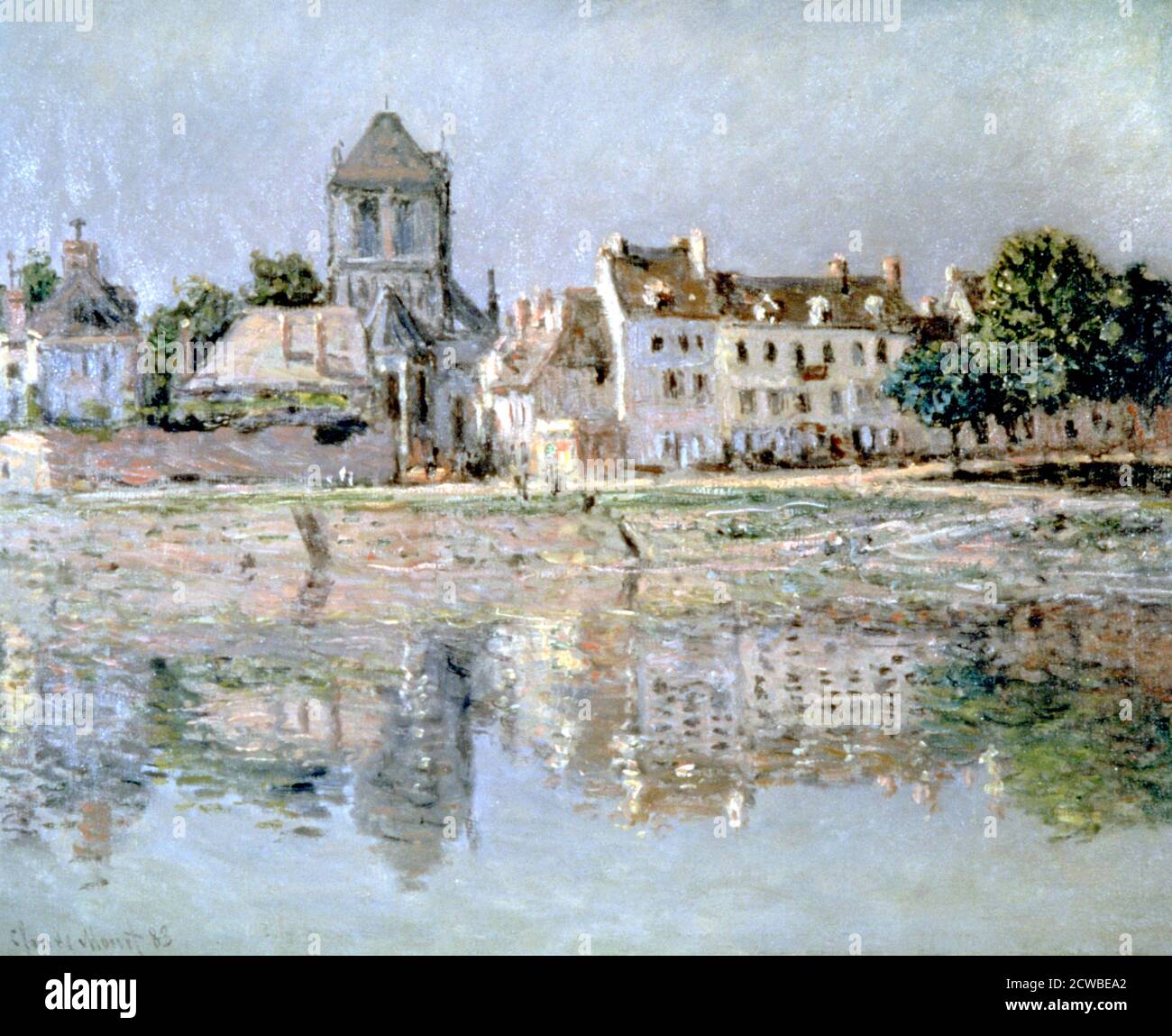 Par la rivière à Vernon, 1883. Artiste: Claude Monet. Monet était un peintre français, un fondateur de la peinture impressionniste française et le praticien le plus cohérent et le plus prolifique de la philosophie des mouvements. Banque D'Images