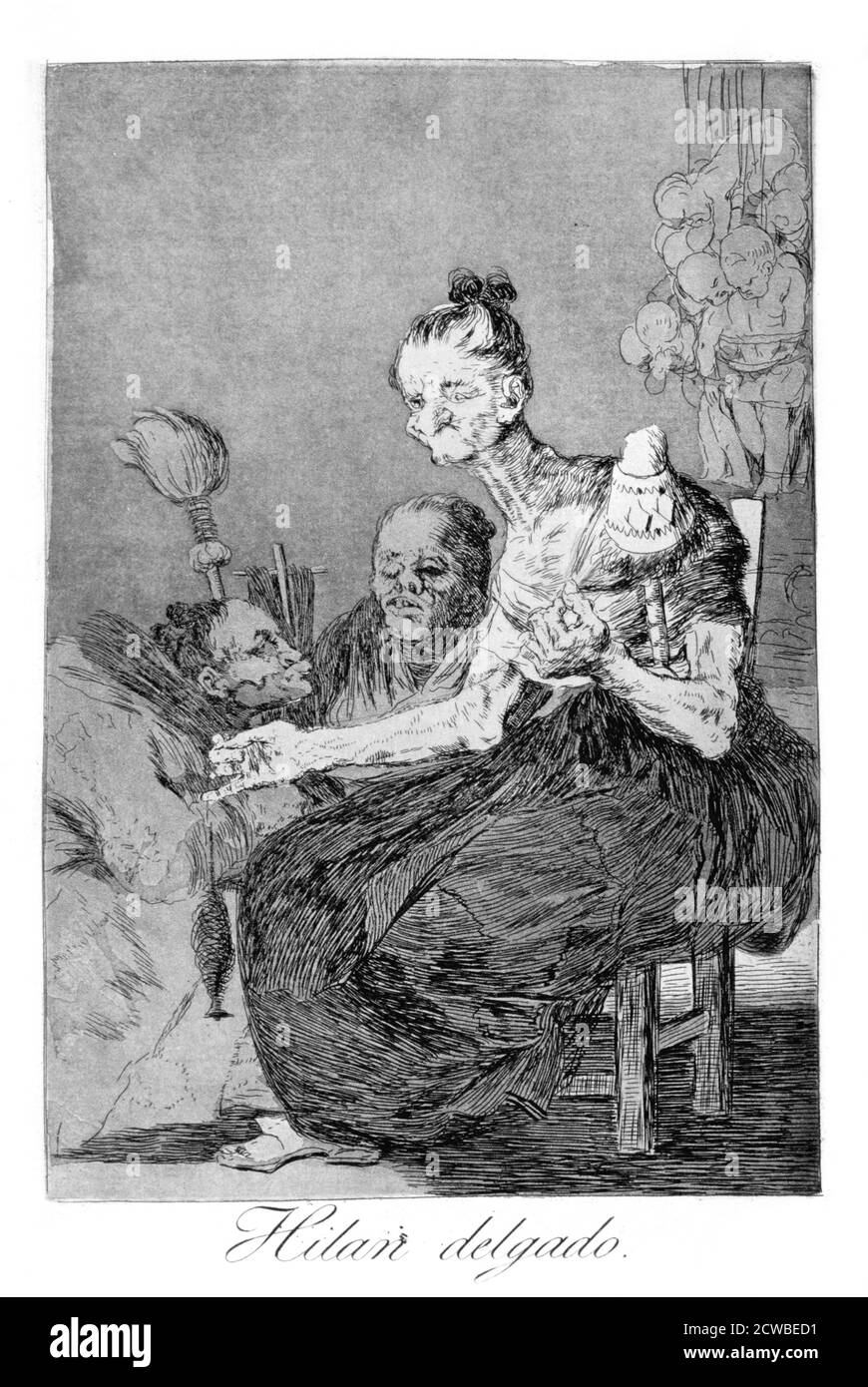 The spin finement', 1799 artiste : Francisco Goya. Assiette 44 de 'Los Caprichos'. Los Caprichos est un ensemble de 80 tirages en aquatinte et gravure créés par l'artiste espagnol Francisco Goya en 1797 et 1798, et publiés comme un album en 1799. Banque D'Images