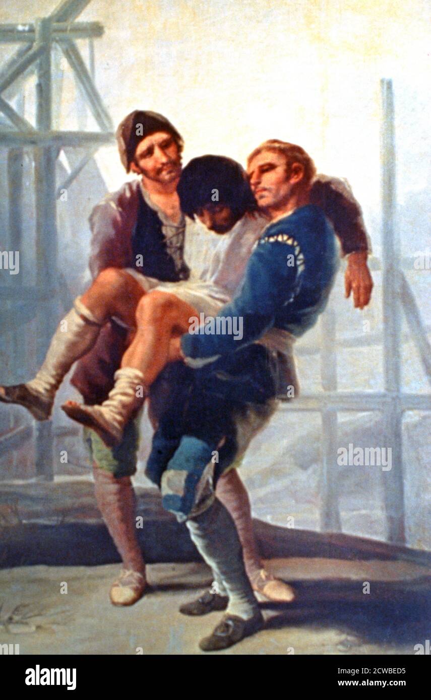 Le blessé Mason', 1786-1787 artiste: Francisco Goya. Un ouvrier blessé est transporté par ses collègues. Banque D'Images