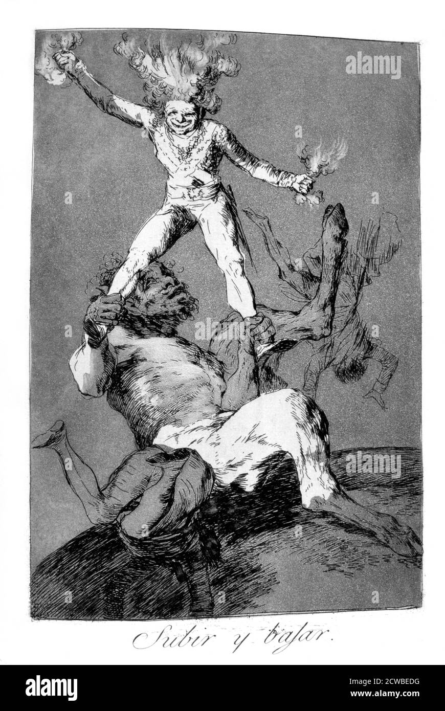 À la hausse et à la chute", 1799 artiste: Francisco Goya. Assiette 56 de 'Los Caprichos'. Los Caprichos est un ensemble de 80 tirages en aquatinte et gravure créés par l'artiste espagnol Francisco Goya en 1797 et 1798, et publiés comme un album en 1799. Banque D'Images