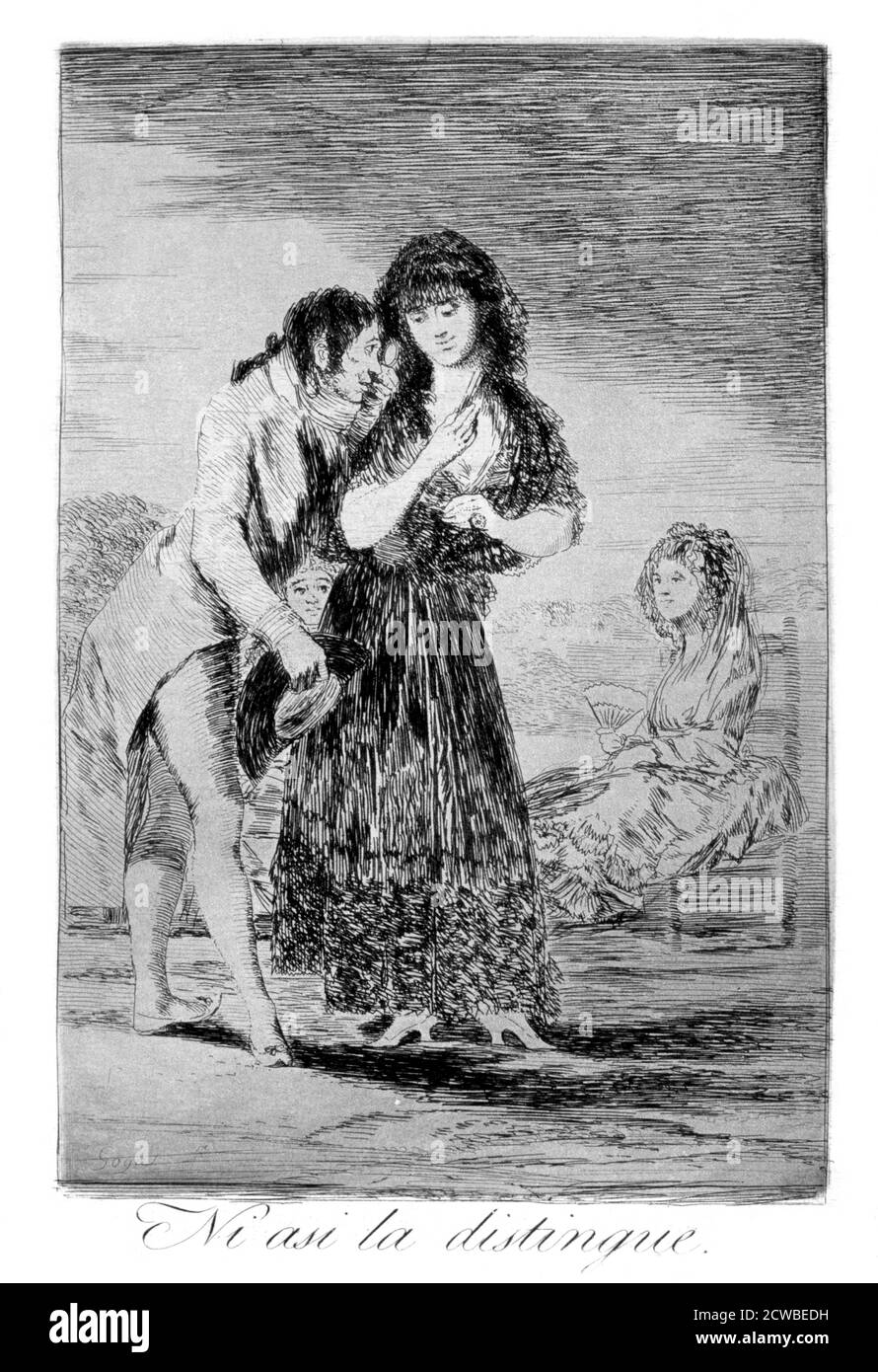 Même ainsi, il ne peut pas la faire sortir", 1799 artiste: Francisco Goya. Assiette 7 de 'Los Caprichos'. Los Caprichos est un ensemble de 80 tirages en aquatinte et gravure créés par l'artiste espagnol Francisco Goya en 1797 et 1798, et publiés comme un album en 1799. Banque D'Images