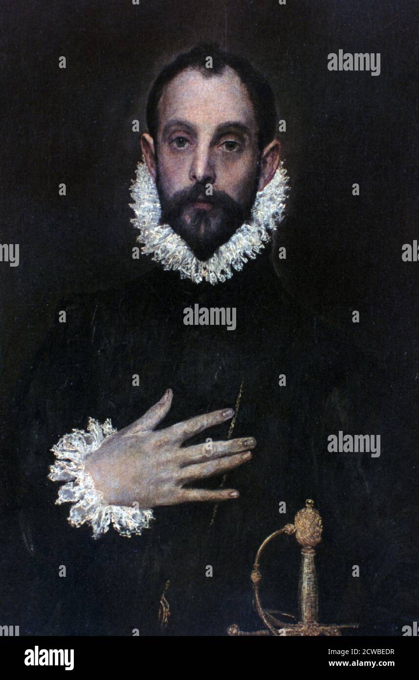 Un noble avec sa main sur sa poitrine', c1577-1584. Artiste: El Greco. El Greco (1541-1614) est un peintre, sculpteur et architecte grec de la Renaissance espagnole. Banque D'Images