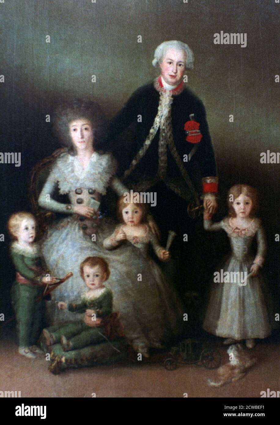 Le duc d'Osuna et sa famille, 1788. Artiste: Francisco Goya. Francisco Goya (1746-1828) était un artiste espagnol dont les peintures, dessins et gravures reflétaient des bouleversements historiques contemporains et influençaient d'importants peintres des XIXe et XXe siècles. Banque D'Images