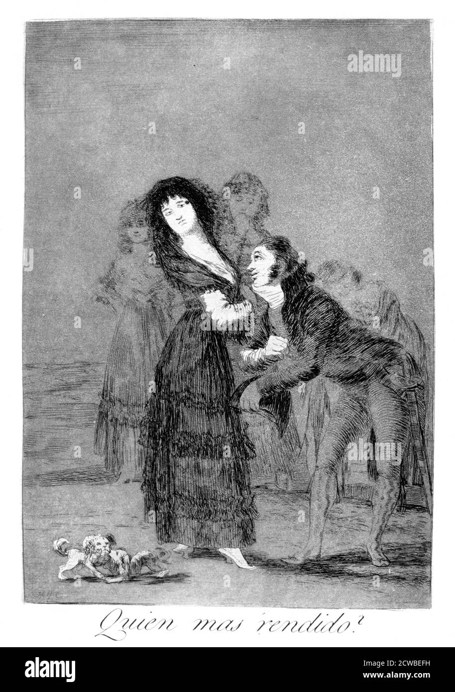 Lequel d'entre eux est le plus surmonté?", 1799 artiste: Francisco Goya. Assiette 27 de 'Los Caprichos'. Los Caprichos est un ensemble de 80 tirages en aquatinte et gravure créés par l'artiste espagnol Francisco Goya en 1797 et 1798, et publiés comme un album en 1799. Banque D'Images