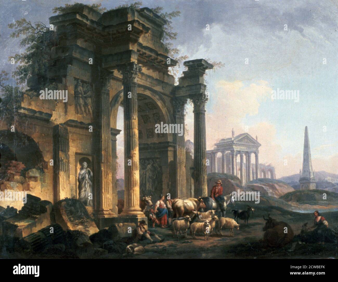 L'Arc de Triomphe', c1740-1807. Artiste: Pierre Antoine de Machy. Pierre-Antoine Demachy (1723-1807) est un artiste français spécialisé dans la peinture de ruines, de décorations architecturales en trompe-l'œil et de scènes imaginatives de Paris. Banque D'Images
