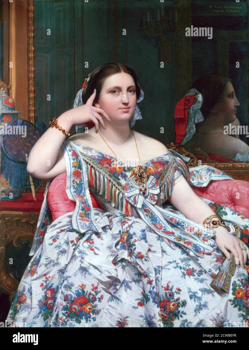 Madame Moitessier, 1856. Artiste: Jean-Auguste-Dominique Ingres. Jean-Auguste-Dominique Ingres (1780-1867) est un peintre néoclassique français. Ingres a été profondément influencé par les traditions artistiques passées. Banque D'Images