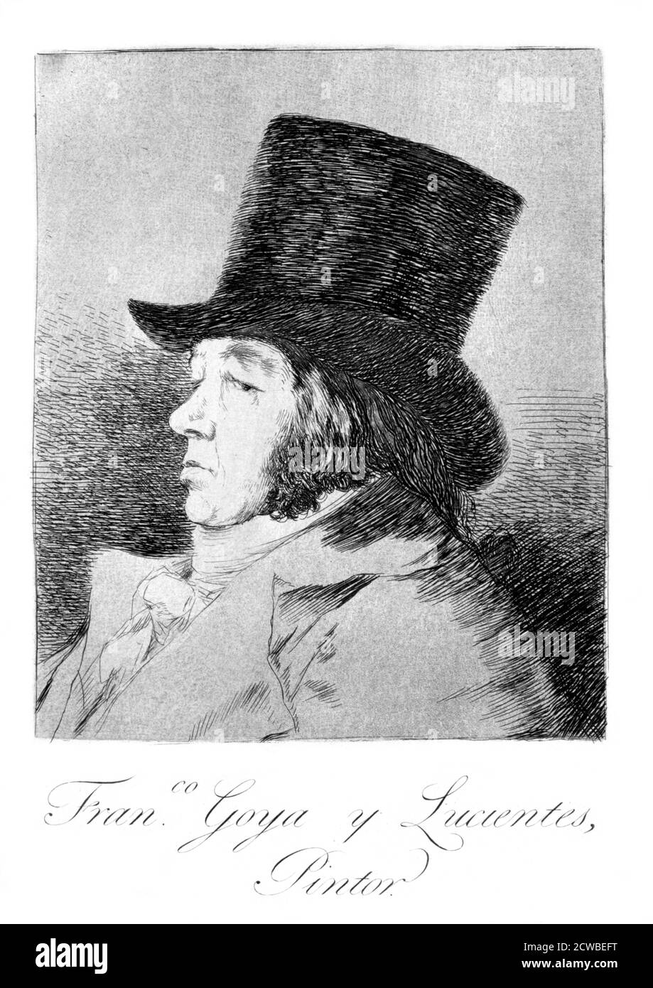 Autoportrait', 1799 artiste: Francisco Goya. Plaque 1 de « Los Caprichos ». Los Caprichos est un ensemble de 80 tirages en aquatinte et gravure créés par l'artiste espagnol Francisco Goya en 1797 et 1798, et publiés comme un album en 1799. Banque D'Images