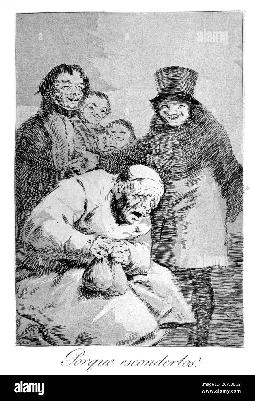 Pourquoi les cacher!", 1799 artiste: Francisco Goya. Assiette 30 de 'Los Caprichos'. Los Caprichos est un ensemble de 80 tirages en aquatinte et gravure créés par l'artiste espagnol Francisco Goya en 1797 et 1798, et publiés comme un album en 1799. Banque D'Images