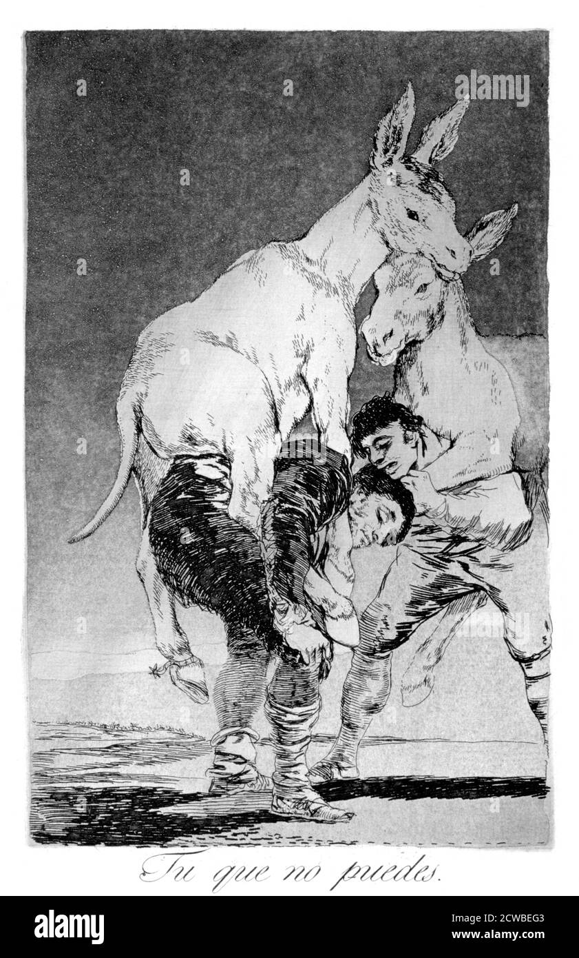 Vous qui ne pouvez pas, 1799 Francisco Goya. Assiette 42 de 'Los Caprichos'. Los Caprichos est un ensemble de 80 tirages en aquatinte et gravure créés par l'artiste espagnol Francisco Goya en 1797 et 1798, et publiés comme un album en 1799. Banque D'Images