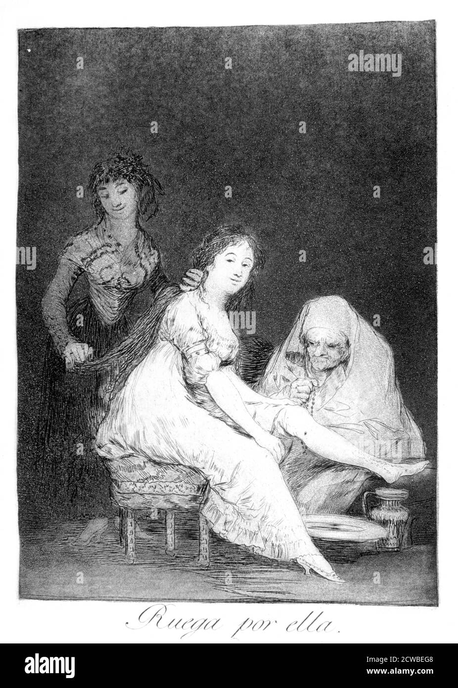 Elle prie pour elle, 1799 artiste: Francisco Goya. Assiette 31 de 'Los Caprichos'. Los Caprichos est un ensemble de 80 tirages en aquatinte et gravure créés par l'artiste espagnol Francisco Goya en 1797 et 1798, et publiés comme un album en 1799. Banque D'Images