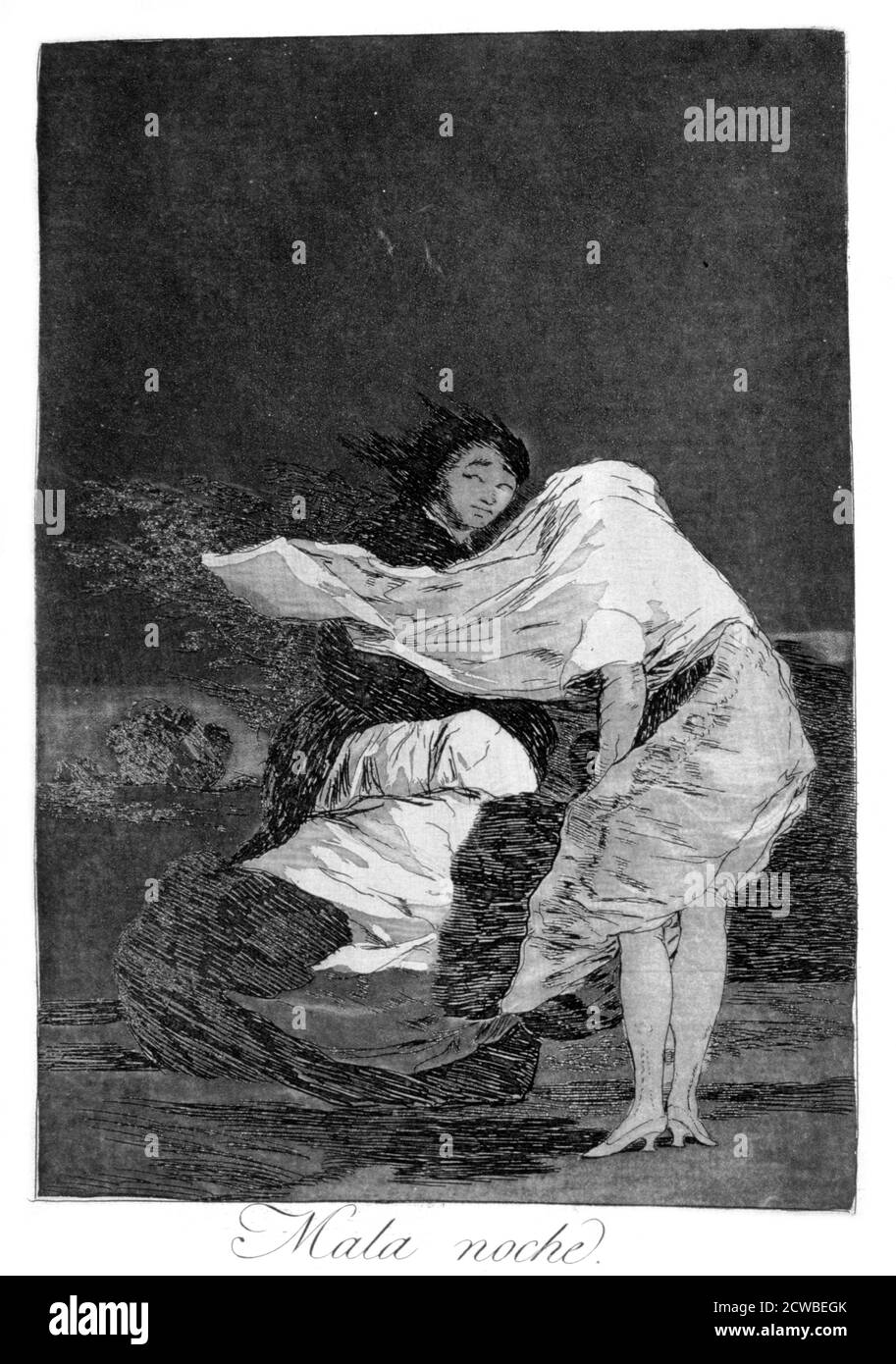 Une mauvaise nuit', 1799 artiste: Francisco Goya. Assiette 36 de 'Los Caprichos'. Los Caprichos est un ensemble de 80 tirages en aquatinte et gravure créés par l'artiste espagnol Francisco Goya en 1797 et 1798, et publiés comme un album en 1799. Banque D'Images