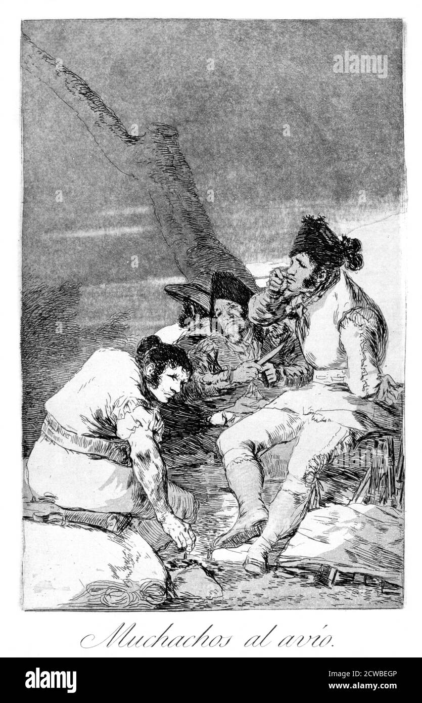 Lads Making PRET', 1799 artiste: Francisco Goya. Assiette 11 de 'Los Caprichos'. Los Caprichos est un ensemble de 80 tirages en aquatinte et gravure créés par l'artiste espagnol Francisco Goya en 1797 et 1798, et publiés comme un album en 1799. Banque D'Images