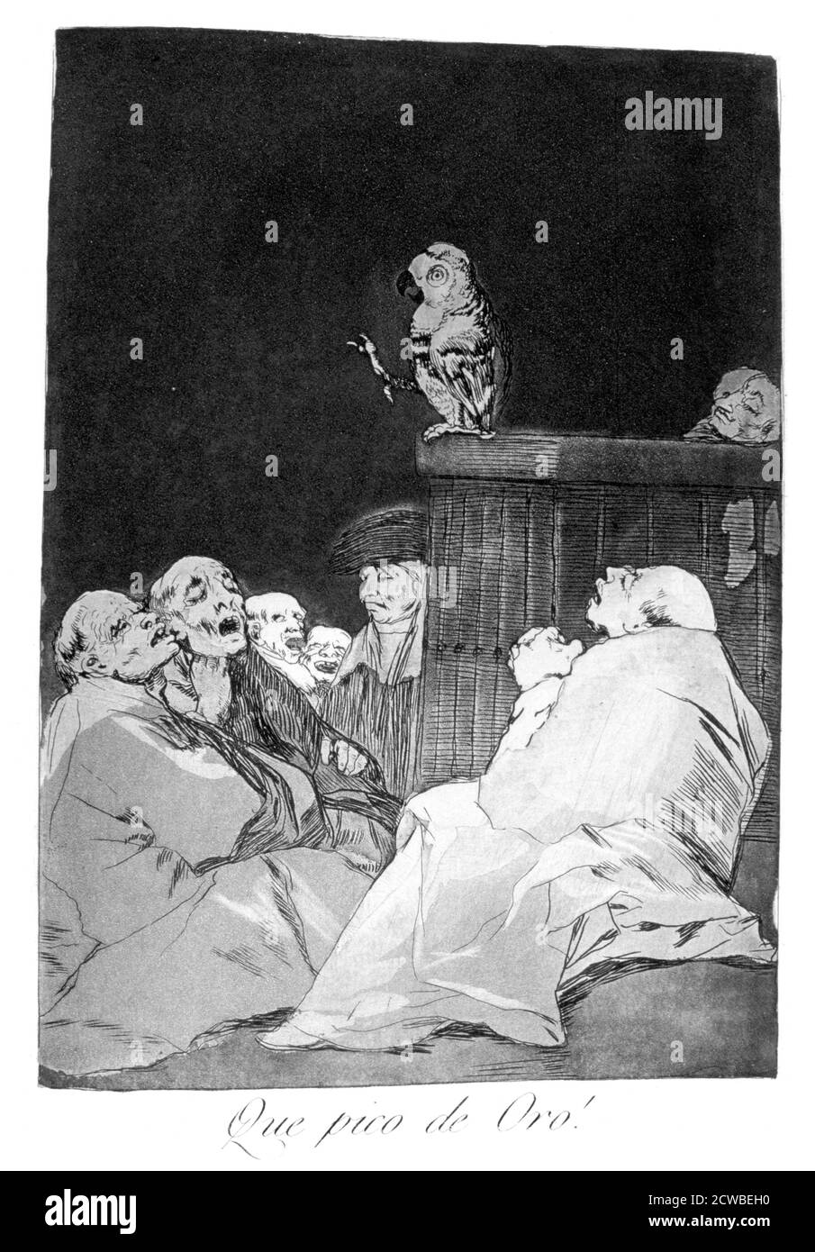 "Quel beak doré!, 1799 artiste: Francisco Goya. Assiette 53 de 'Los Caprichos'. Los Caprichos est un ensemble de 80 tirages en aquatinte et gravure créés par l'artiste espagnol Francisco Goya en 1797 et 1798, et publiés comme un album en 1799. Banque D'Images