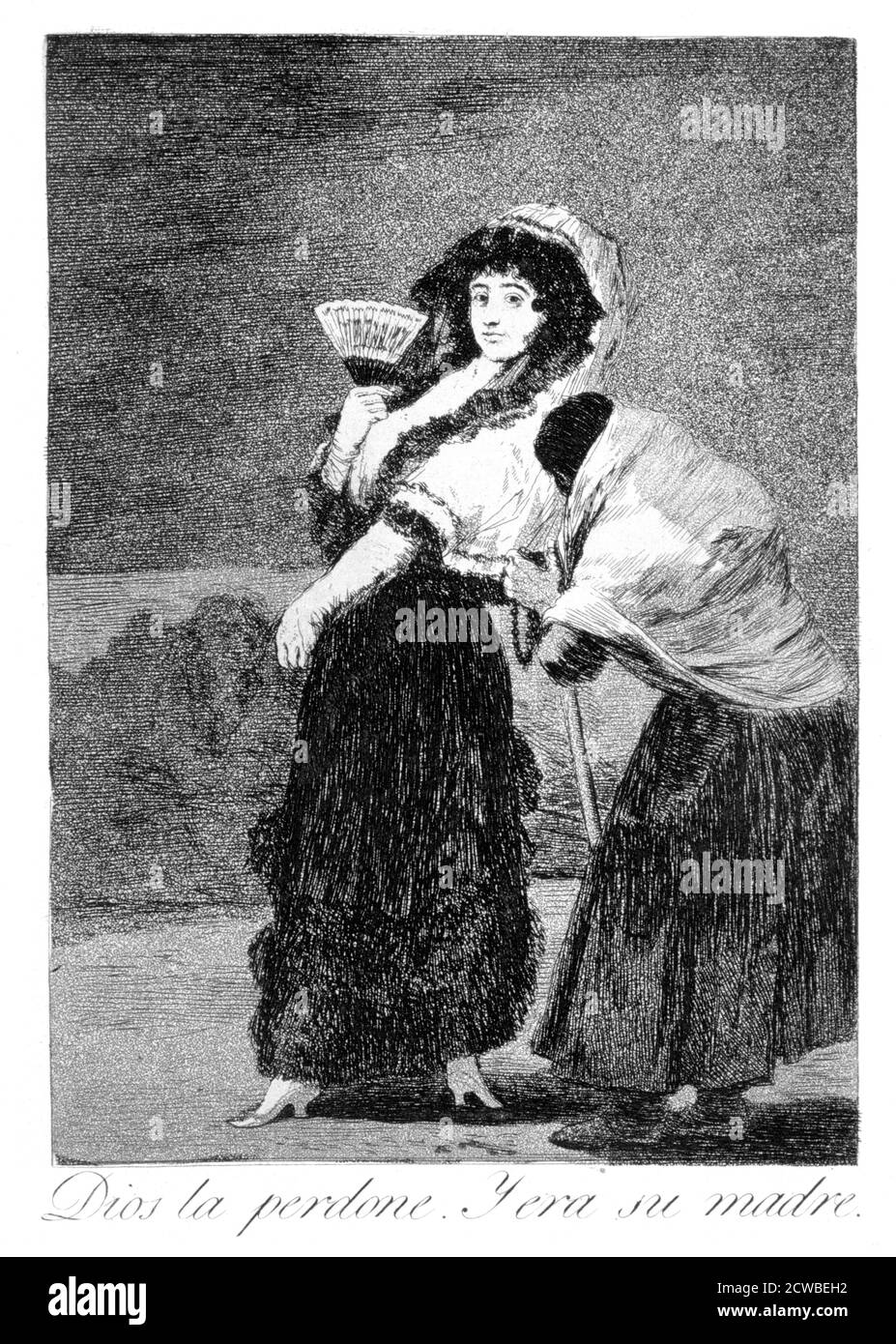 Dieu lui pardonne, et c'était sa mère, 1799 artiste: Francisco Goya. Assiette 16 de 'Los Caprichos'. Los Caprichos est un ensemble de 80 tirages en aquatinte et gravure créés par l'artiste espagnol Francisco Goya en 1797 et 1798, et publiés comme un album en 1799. Banque D'Images
