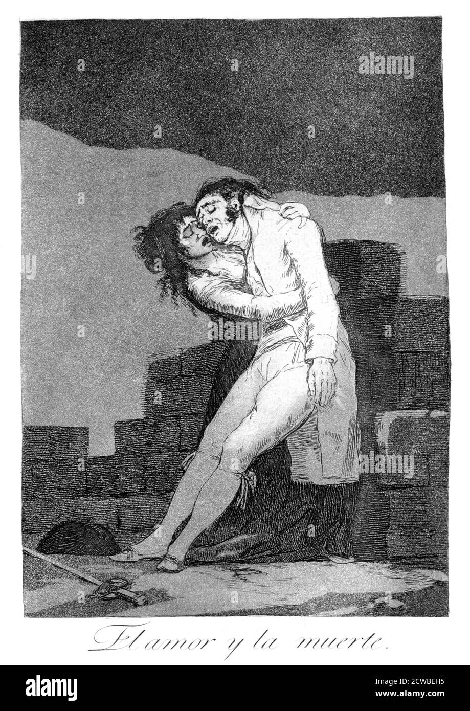 Love and Death', 1799 artiste : Francisco Goya. Assiette 10 de 'Los Caprichos'. Los Caprichos est un ensemble de 80 tirages en aquatinte et gravure créés par l'artiste espagnol Francisco Goya en 1797 et 1798, et publiés comme un album en 1799. Banque D'Images