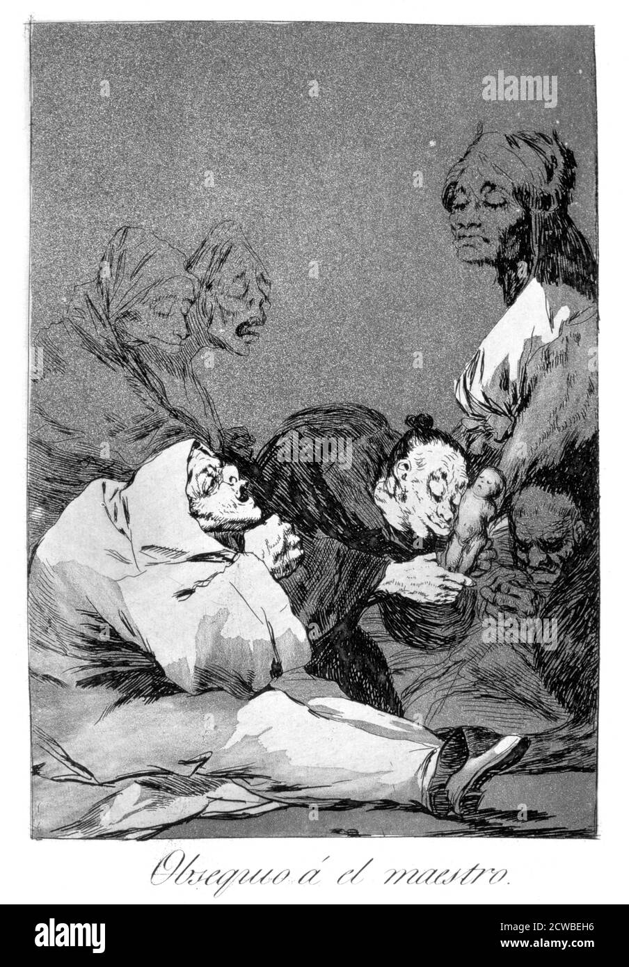 Un cadeau pour le maître, 1799 artiste: Francisco Goya. Assiette 47 de 'Los Caprichos'. Los Caprichos est un ensemble de 80 tirages en aquatinte et gravure créés par l'artiste espagnol Francisco Goya en 1797 et 1798, et publiés comme un album en 1799. Banque D'Images