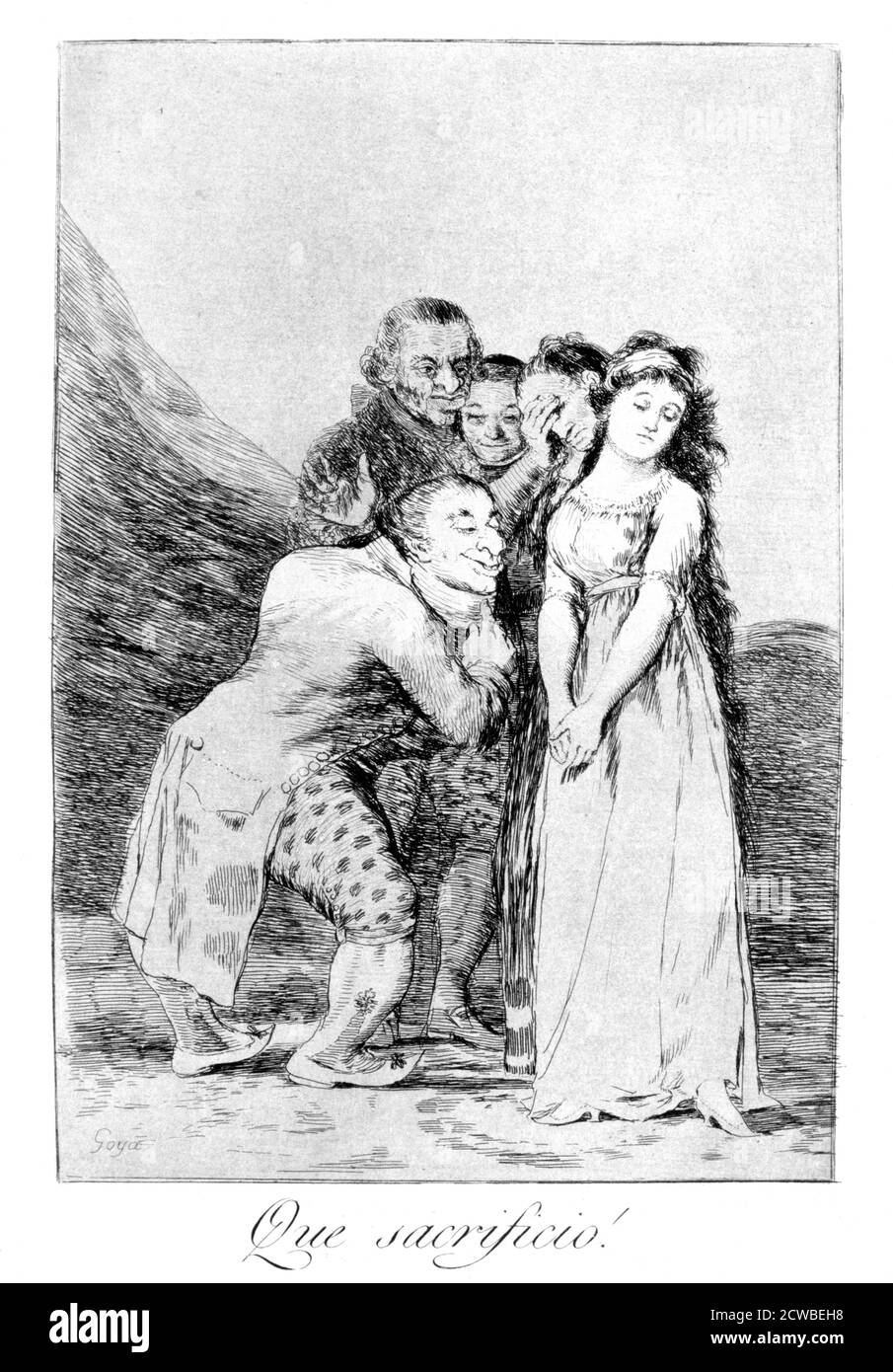 « quel sacrifice ! », 1799 artiste : Francisco Goya. Assiette 14 de 'Los Caprichos'. Los Caprichos est un ensemble de 80 tirages en aquatinte et gravure créés par l'artiste espagnol Francisco Goya en 1797 et 1798, et publiés comme un album en 1799. Banque D'Images