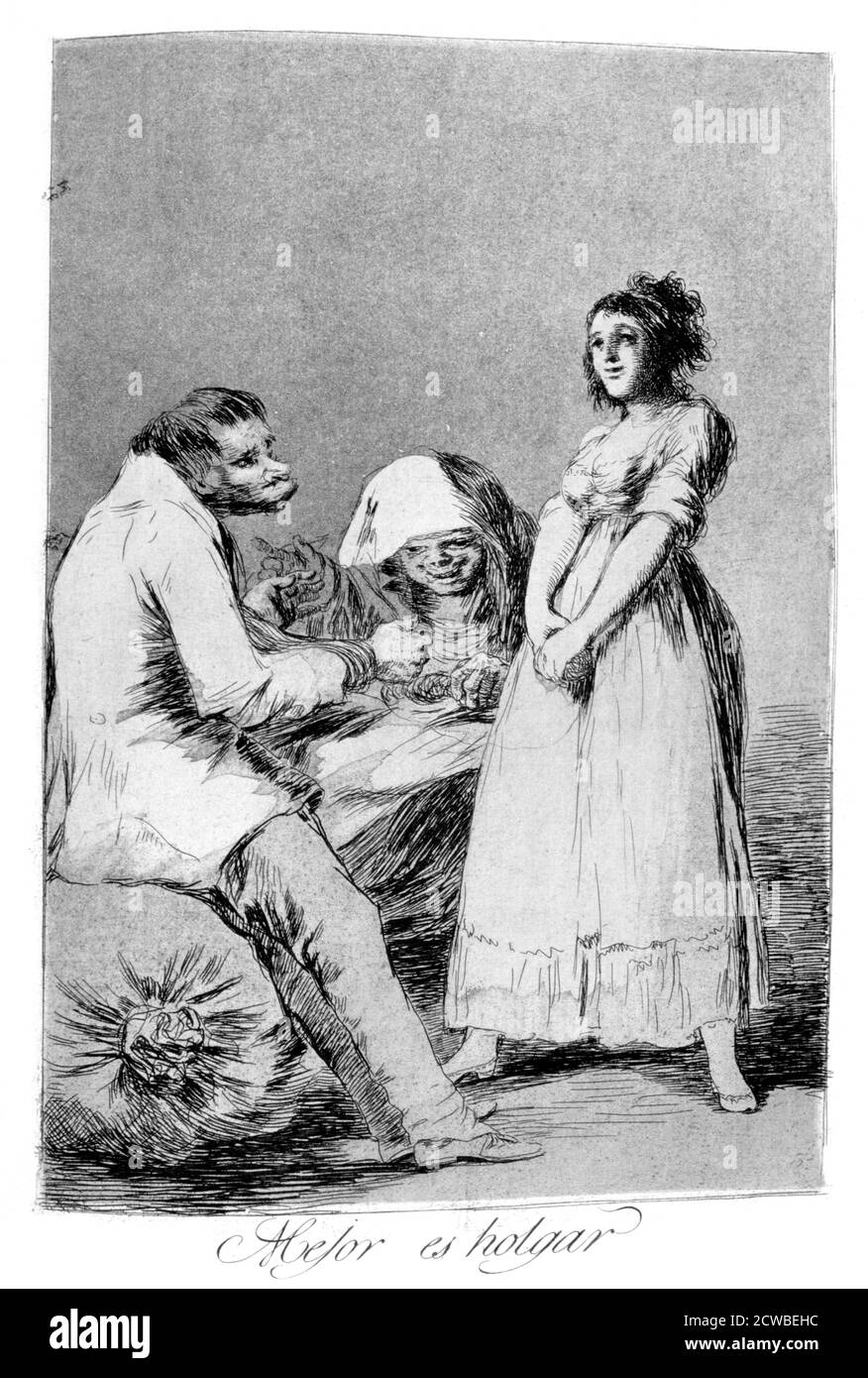 "C'est mieux d'être paresseux", 1799 artiste: Francisco Goya. Assiette 73 de 'Los Caprichos'. Los Caprichos est un ensemble de 80 tirages en aquatinte et gravure créés par l'artiste espagnol Francisco Goya en 1797 et 1798, et publiés comme un album en 1799. Banque D'Images