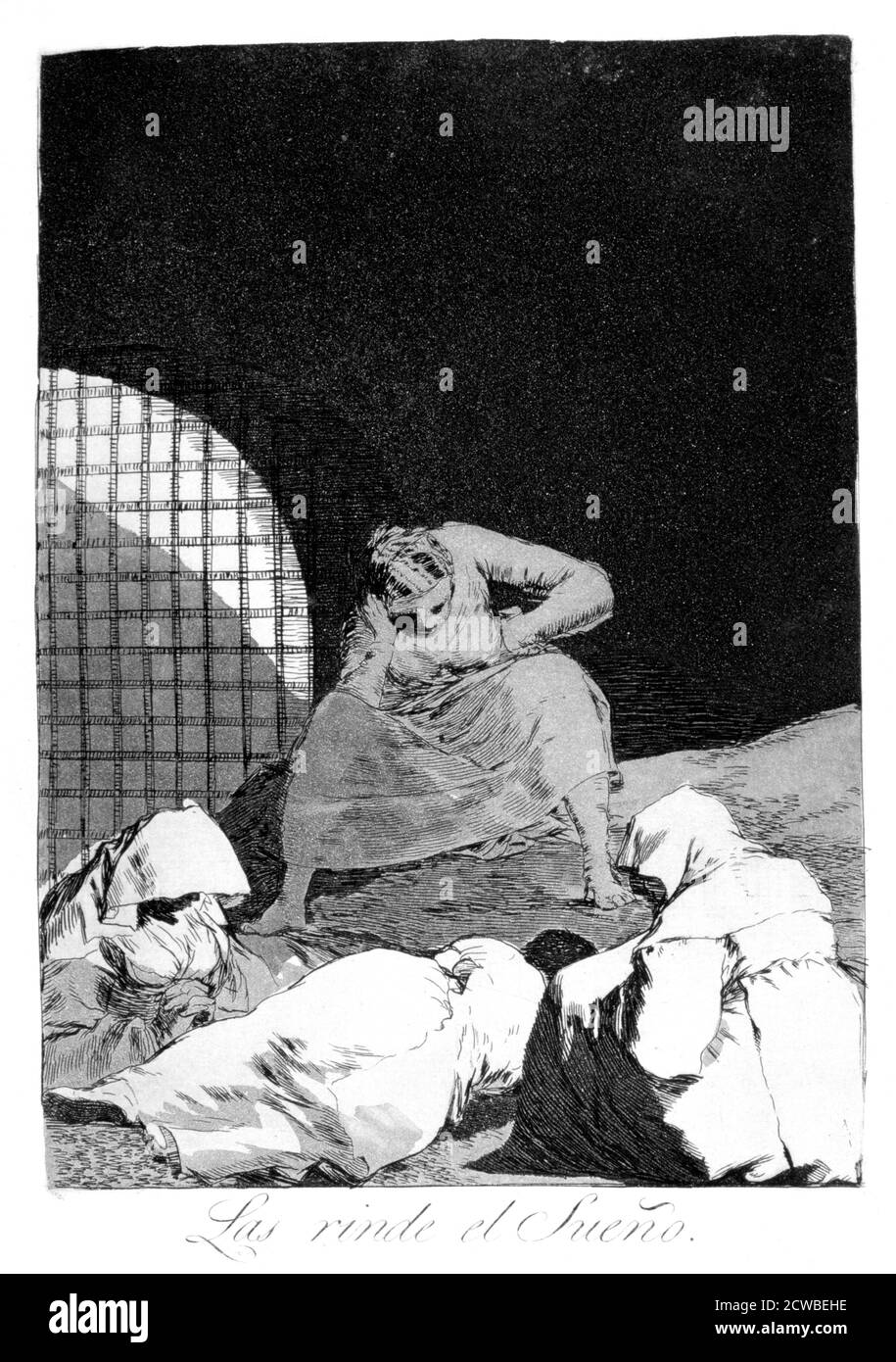 Sleep surmonte eux", 1799 artiste: Francisco Goya. Assiette 34 de 'Los Caprichos'. Los Caprichos est un ensemble de 80 tirages en aquatinte et gravure créés par l'artiste espagnol Francisco Goya en 1797 et 1798, et publiés comme un album en 1799. Banque D'Images
